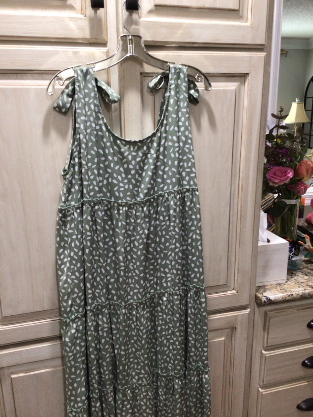 JODIFL Sage Green Leaf-Print Tie-Shoulder Maxi Dress - Picture 4 of 4